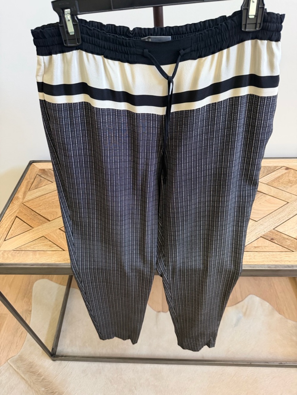 Vince Black and Cream Striped Drawstring Pants